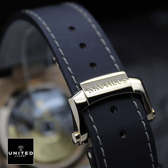 Patek Philippe Nautilus Rose Leather Replica 3 Patek Philippe Black Rubber Bracelet Steel Case Replica upside view