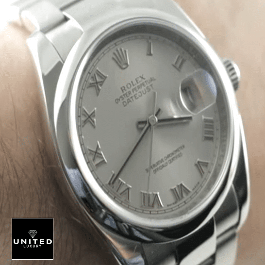 Rolex Perpetual 116200 Replica 2 Rolex Datejust 36 Perpetual 116200 Silver Dial Replica on his arm