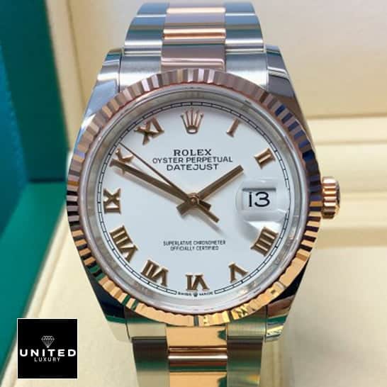 Rolex Datejust White Roman Replica 6 Rolex Datejust 36 White Gold Roman Numerial Dial Replica in the box
