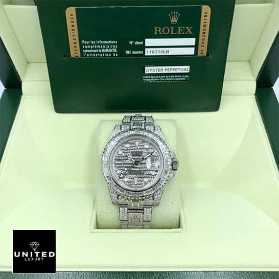 Rolex Full Diamond Replica 4 Rolex GMT-Master II Custom Diamond Set 116710LN Iced Out Replica in the Rolex Box