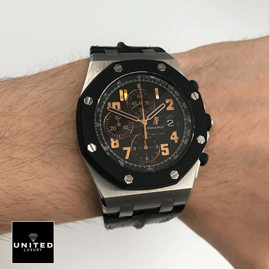 Audemars Piguet New York Replica Watch 1 Audemars Piguet 26298SK.OO_.D101CR.01 Black Orange Dial Replica on the wrist