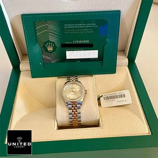 Rolex Datejust 279383RBR-0003 Replica & Guarantee Card in Green Rolex Box