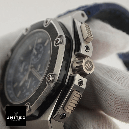 Audemars Piguet Royal Oak Offshore 26030PO.00.D021IN.01 Replica 2 AP Royal Oak 26030PO.OO_.D021IN.01 Black Bezel Replica crown & push button