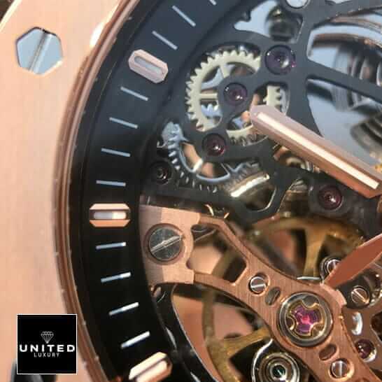AP Skeleton Rose Replica 3 Audemars Piguet Royal Oak Skeleton Replica vlose analog view