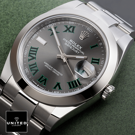 Wimbledon Rolex Replica Watch 1 Rolex Datejust Wimbledon 126300-0013 Grey Dial Black and green roman numerals Replica