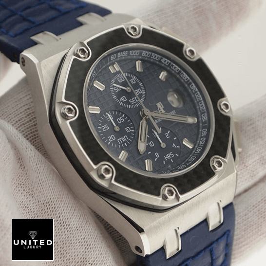 Audemars Piguet Royal Oak Offshore 26030PO.00.D021IN.01 Replica 6 Audemars Piguet 26030PO.OO_.D021IN.01 Royal Oak Blue Dial Replica on the hand