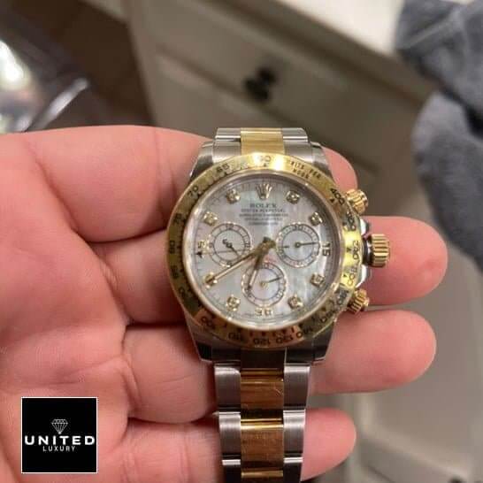 Rolex Daytona 116500ln-0001 Mother Of Pearl Dial Replica 2 Rolex 116500ln Oyster Gold & Steel Bracelet Gold Bezel Replica
