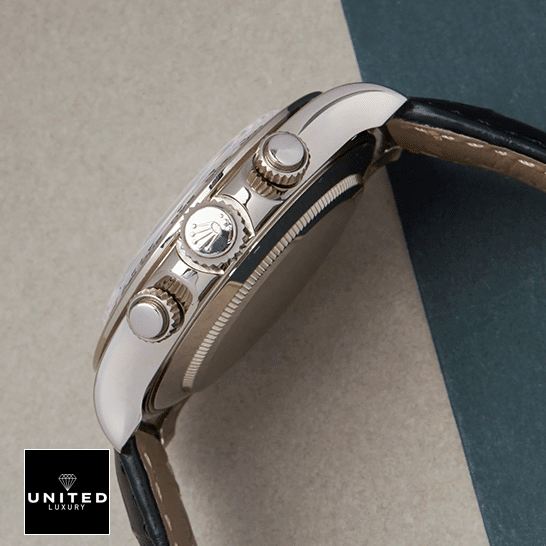 Rolex Daytona 116519 White Roman Dial Replica 4 Rolex Daytona 116519 Stainless Steel Case Butt?n & Crown Pusher Replica