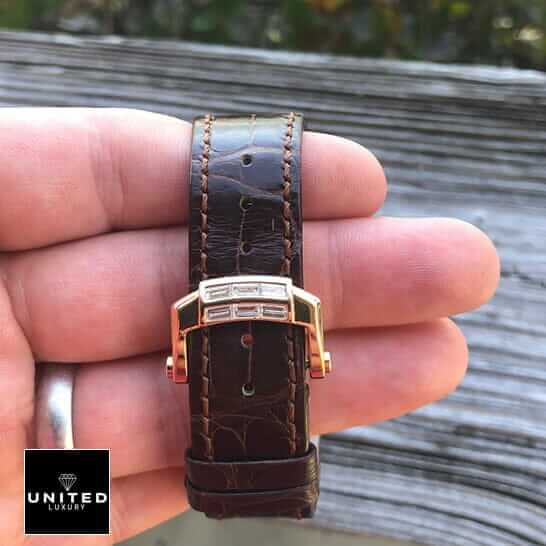 Patek Philippe Baguette Replica 6 Patek Philippe Leather Brown Bracelet Gold Clasp Replca on the hand
