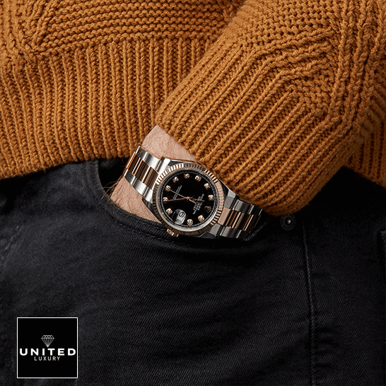 Rolex Datejust 126231 Black Dial Replica on his arm