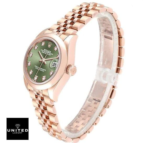 Rolex With Diamond Replica 1 Rolex Lady-Datejust 279165-0011 Everose Gold Automatic Green With Diamond Dial Jubilee Replica