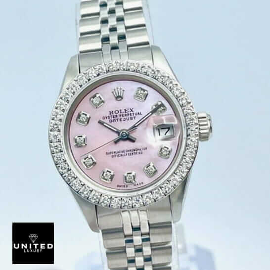Rolex Datejust 126234 Diamond Bezel Pink Dial Replica 8 Rolex Datejust Diamond Bezel Jubilee Replica front view