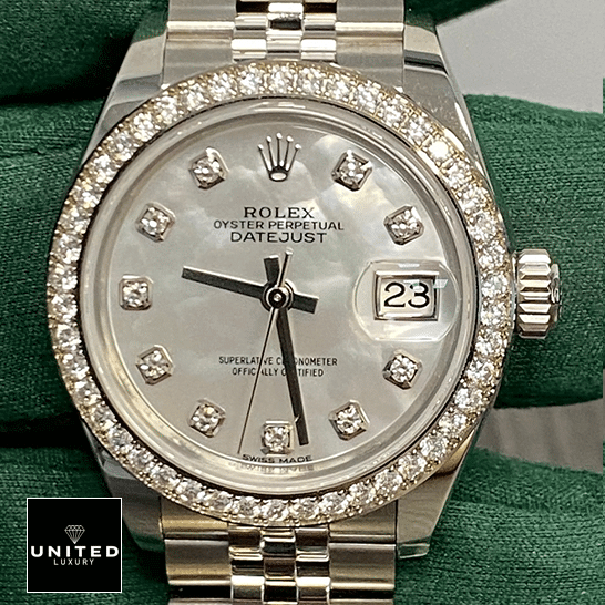 Rolex Datejust 279384RBR White Gold Mother Pearl Dial Jubilee Replica 1 Rolex Datejust 279384RBR Diamond-Set Bezel Replica
