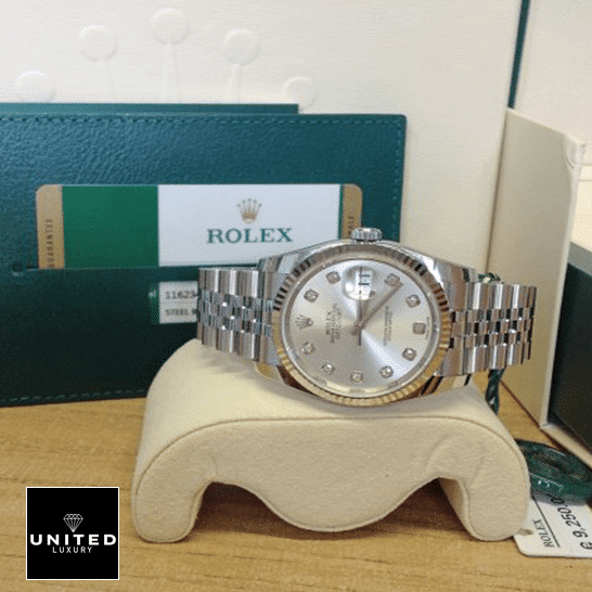 Rolex Datejust 116234-0084 Silver Dial Replica 1 Rolex Datejust 36 116234-0084 Replica on the clock cushion & Guarantee Card