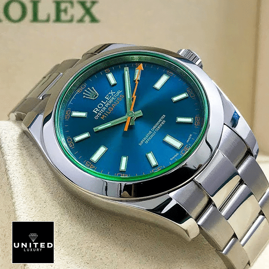 Rolex Milgauss 116400GV-0002 Blue Dial Replica 9 Rolex Milgauss 116400GV-0002 Green Sapphire Crystal and Blue Dial Oyster Replica in the Rolex Box