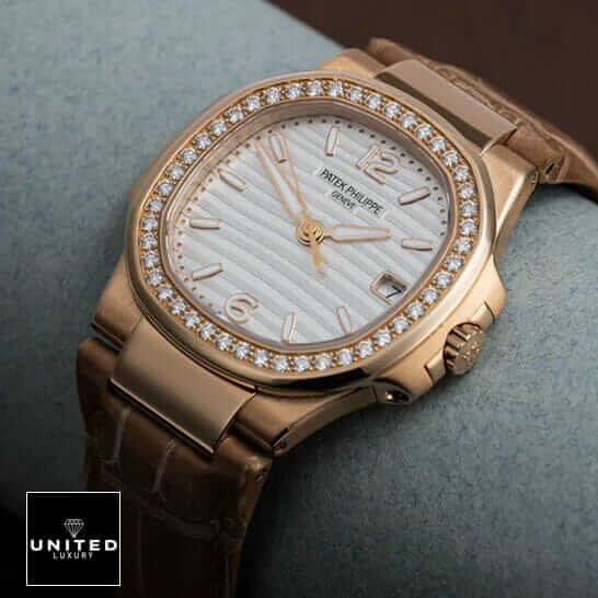 Patek Philippe Nautilus 7010R-011 Replica 3 Patek Philippe Geneve White Dial Diamond Bezel Rose Gold Case Replica