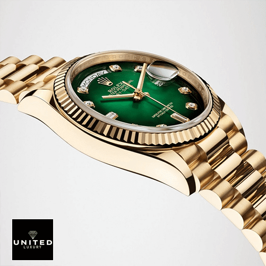 Rolex Day-Date 118238 Yellow Gold Green Dial Replica 2 Rolex Day-Date Yellow Gold Case118238 Replica Leftside