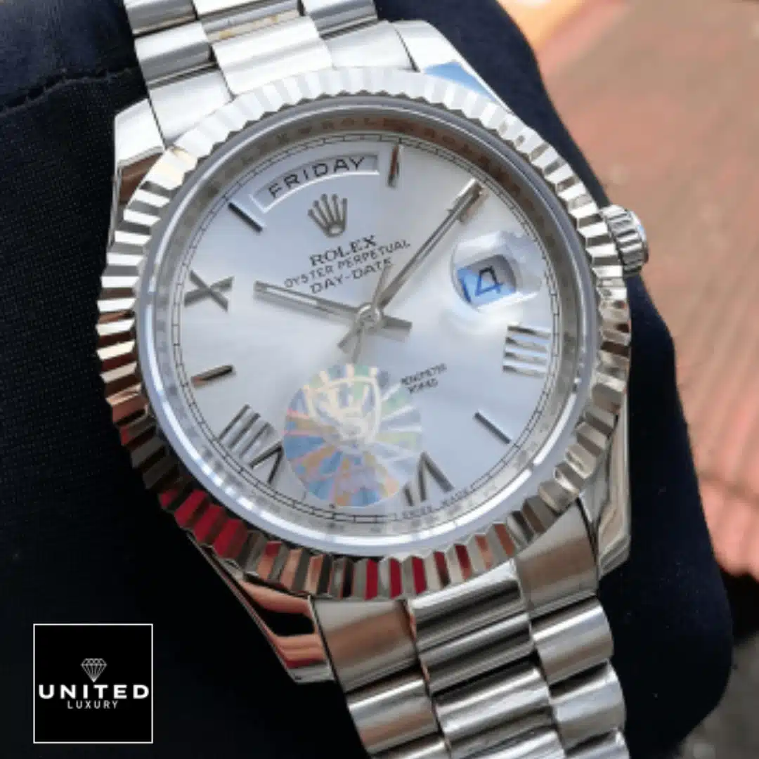 Rolex Day-Date 40 228239 EW Stainless Steel White Gold Dial Oyster Replica 4 Rolex Day-Date 228239 White Dial Romen Numerial Replica