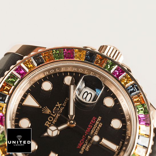 Rolex Perpetual Yacht-Master Gem-Set Bezel 116695 SATS Replica 7 Rolex Yacht Master Gem Set Bezel 116695 Replica crown push button