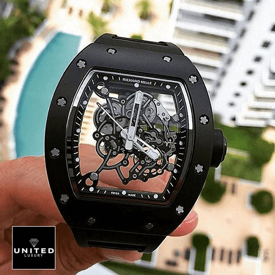 RM055 Black Replica 3 Richard Mille RM055 Skeleton Black Bezel Replica front view