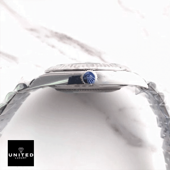 Rolex Datejust II Perpetual Grey Roman Dial 126300Jubilee Replica 3 Rolex Datejust II Perpetual 126300-0014 Stainless Steel Case Crown Pusher Replica Right Side