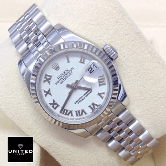 Rolex Datejust 179174 White Roman Numeral Dial Replica 2 Rolex Datejust 179174 White Dial Replica and clock cushion