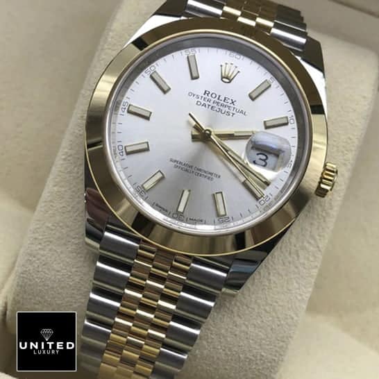 Yellow Gold Datejust Replica 5 Rolex Datejust 41 126303-0002 Silver Dial Replica stick indices and stick hands in box