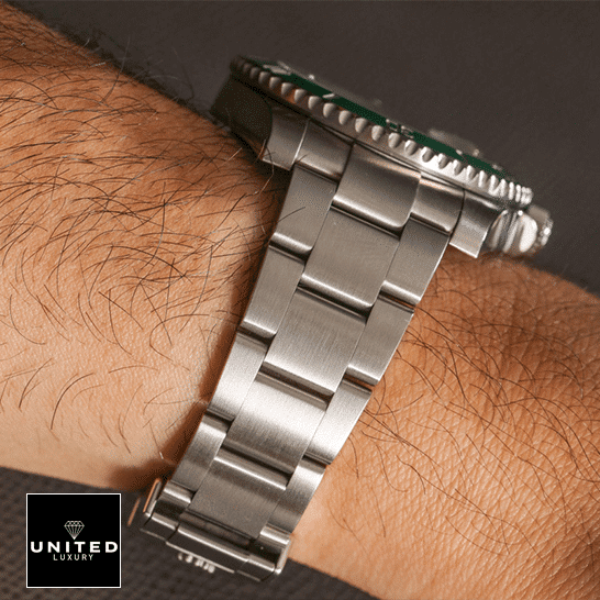 Rolex Submariner Hulk 116610LV Green Dial Replica 11 Rolex Submariner Hulk 116610LV S.Steel Oyster Bracelet Replica on his arm