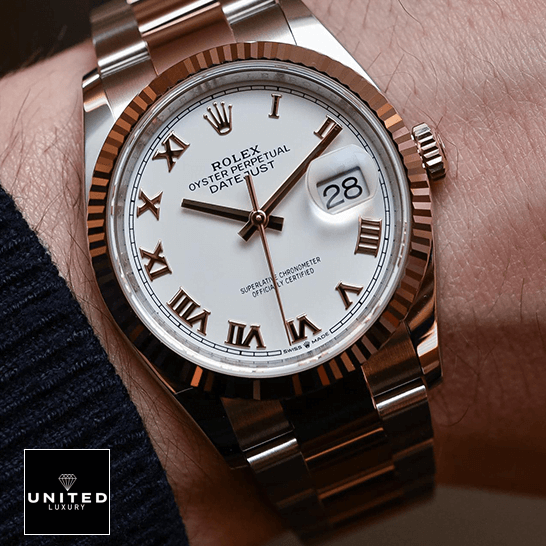 Datejust Two Tone Replica 4 Rolex 126223 Datejust Roman Oyster Bracelet Replica on the man wrist