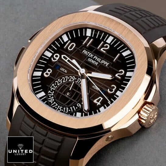 Patek Travel Time Replica 1 Patek Philippe Geneve Travel Time Brown Dial Gold Case Replica grey background