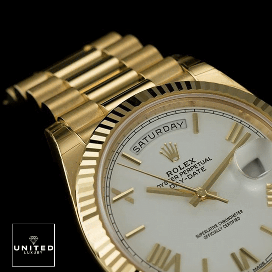Rolex Diagonal Replica 1 Rolex Day-Date 40 228238 Replica Yellow Gold Oyster Bracelet