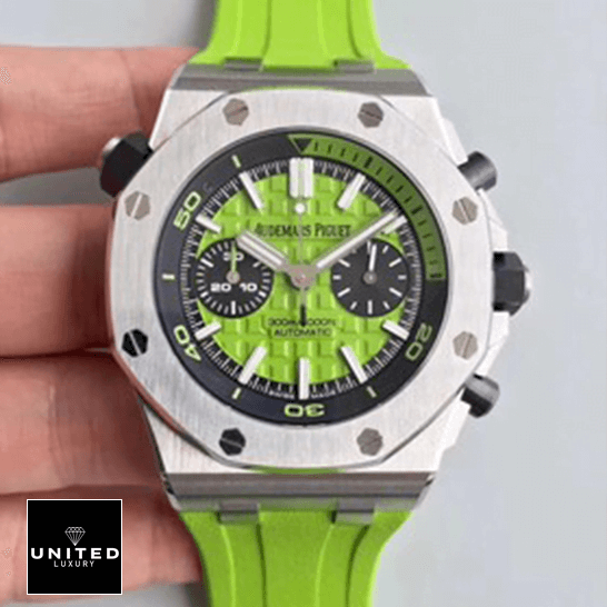 Audemars Piguet Royal Oak Offshore 26703ST.OO.A051CA.01 Replica 1 Audemars Piguet Royal Oak Green Dial Replica on the hand