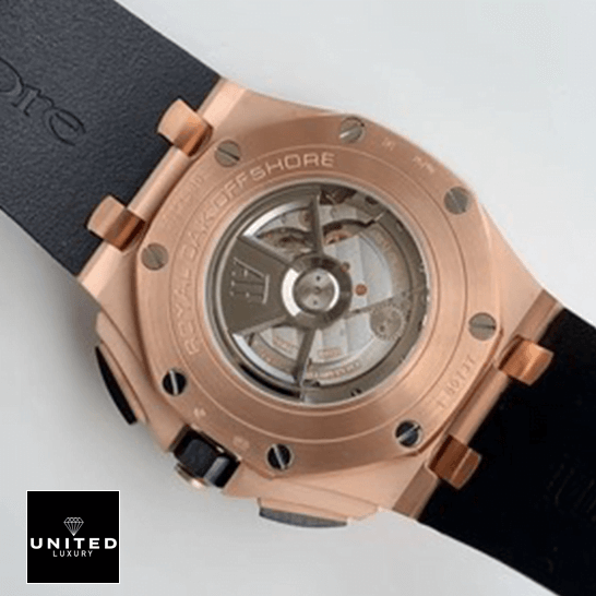 AP Rose Gold Black Replica 3 Audemars Piguet Royal Oak Gold Case Black Rubber Bracelet Replica white background