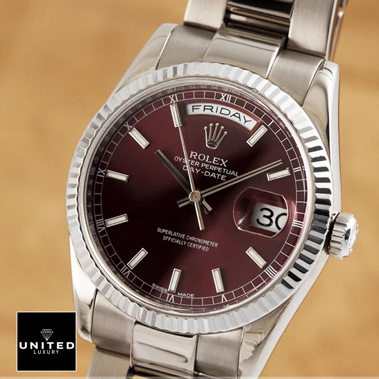 Rolex Day-Date 36 White Gold 118239-0304 Replica 6 Rolex day-date purple dial oyster bracelet replica brown background