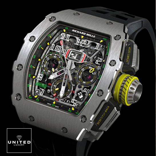 Richard Mille Titanium Replica 2 Richard Mille Rm01103 Titane Flyback Steel Black Dial Replica black background
