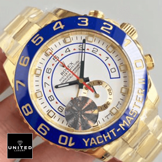 Rolex Yacht-Master 116688 II Yellow Gold Automatic Dial Oyster Replica 1 Rolex Yatch Master 116688 II Yellow Gold White Dial Replica on the ahnd