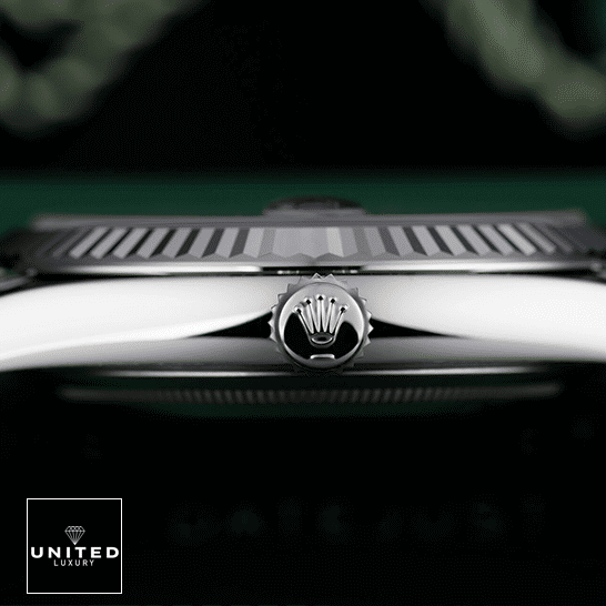 Rolex Datejust 126234 Stainless Steel Black Dial Replica 5 Rolex Datejust White Gold Replica crown / push button and leftside view