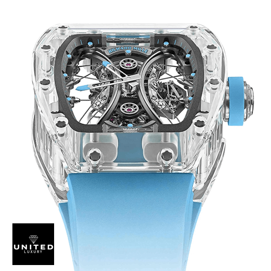 Richard Mille sapphire Replica 2 Richard Mille Tourbillion RM0302 Sapphire Replica blue rubber bracelet