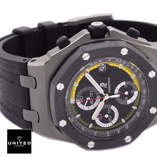 AP Sebastien Buemi Replica 6 Audemars Piguet Royal Oak Black Yellow Dial Replica white background