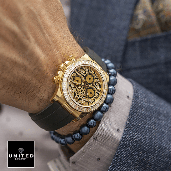 Rolex Daytona "Eye Of The Tiger" 116588TBR Replica 3 Rolex Daytona Yellow Gold 116508-0004 Replica on his arm