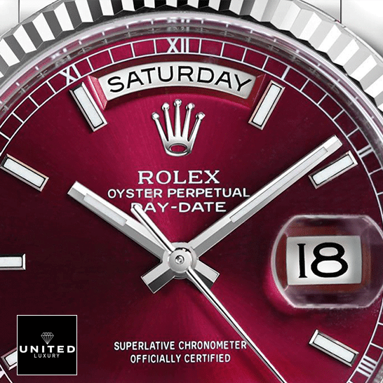 Rolex Day-Date 36 White Gold 118239-0304 Replica 5 Rolex day-date 118239-0304 purple dial replica sapphire crystal close view
