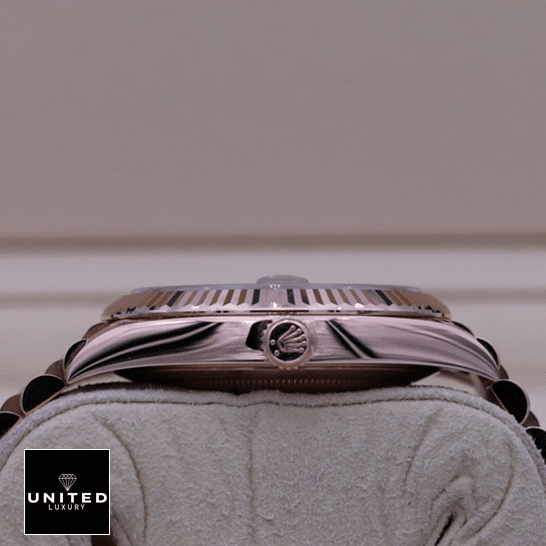 Rolex Day-Date 228235 Chocolate Replica 6 Rolex Day-Date 228235 Replica Rose Gold Case Right Side Crown Pusher