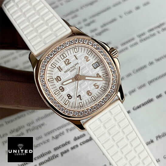 Patek Philippe Luce 5628 Replica 1 Patek Philippe Aquanaut Luce Diamond Bezel Replica white rubber bracelet