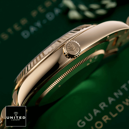 Rolex Diogonal Silver Replica 3 Rolex Day-Date 228238 Replica Yellow Gold Case & Crown Pusher