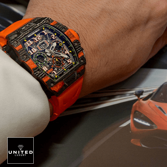 Richard Mille RM 11-03 McLaren Replica 2 Richard Mille Orange Bracelet Cabron Case Replica on the wirst