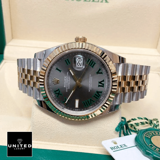 Rolex Datejust 126233 Wimbledon Replica 6 Rolex Datejust 36 Wimbledon Yellow Gold Fluted Bezel Jubilee Replica in the Rolex Box