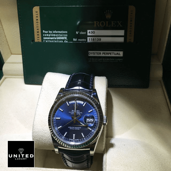 Rolex Day-Date 118139-0004 V5 Stainless Steel Blue Dial Replica 2 Rolex Day-Date 118139-0004 V5 Blue Dial Replica & Guarantee Card