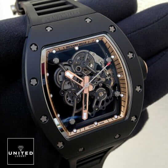 Richard Mille RM055 Bubba Watson Replica 2 Richard Mille Skeleton Black Dial Replica on the hand