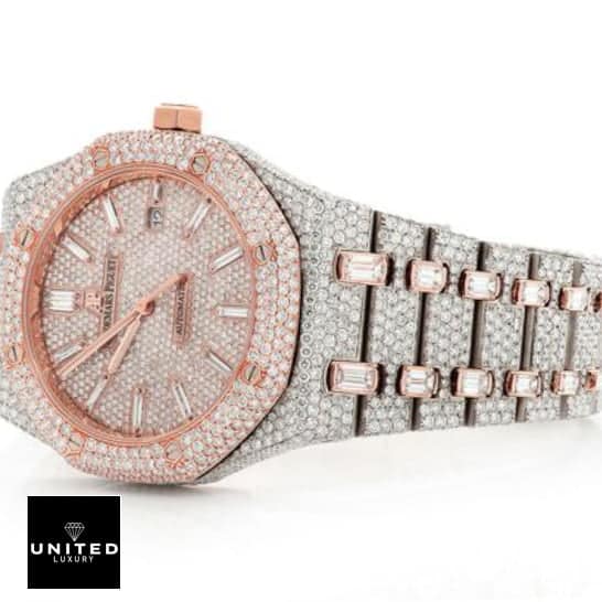 Audemars Piguet Royal Oak Selfwinding 15400SR.OO.1220SR.01 Iced Out Replica 2 Two tone Ap Diamond replica horizontal and white backgorund view