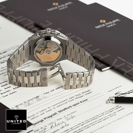 Patek Nautilus Blue Silver Replica 5 Patek Philippe Nautilus 59801A-001 Steel Bracelet Replica upside view